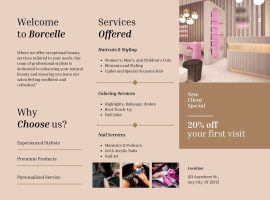 Brown and White Illustrated Beauty Salon Trifold Brochure